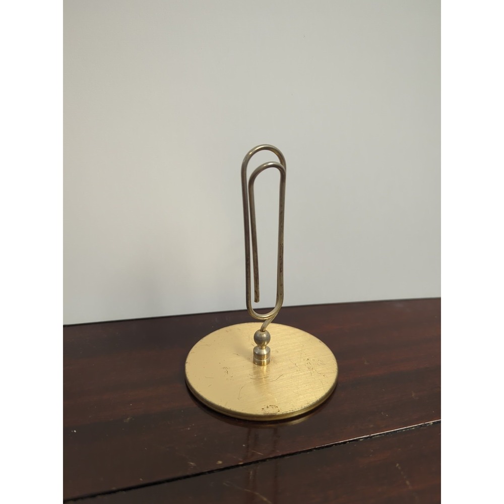 Vintage Brass Giant Paperclip Note Holder Desk Organizer Gold MCM Office Decor